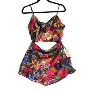 Lottie & Holly 2 Piece Floral Crop Top and Skort Set Size Large NWT